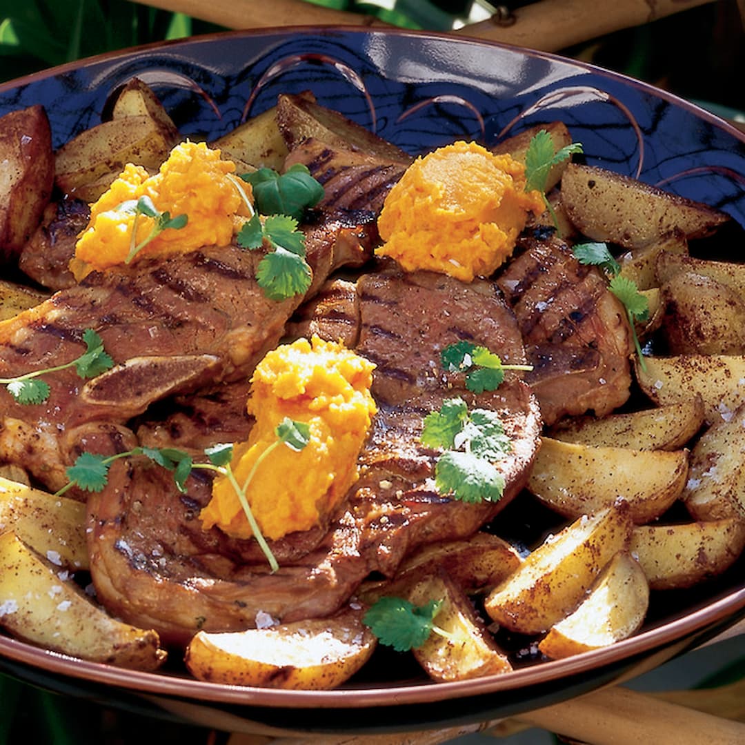 Grillad Flintastek med kanel- och pepparkryddad potatis